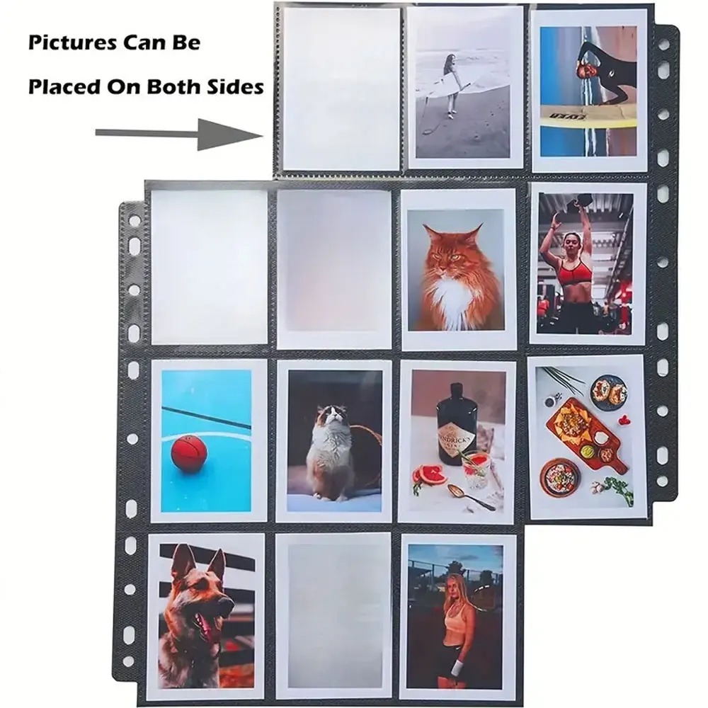 Trading Card Binder - 10枚入り、黒色のA4サイズ、9ポケット付きトレーディングカード用バインダーページ。両面にカードを収納できるポケットが180枚分あり、カードを側面から入れることができます。